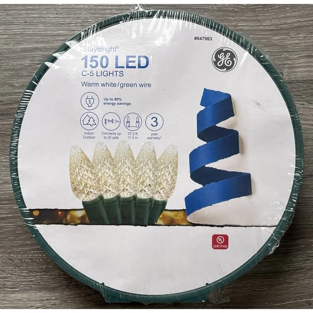 GE 847983 150-Ct Diamond C5 LED 37ft Warm White Christmas Wedding String Lights